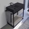 Console Sink Vanity With Matte Black Ceramic Sink and Grey Oak Shelf